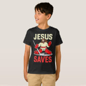 Jesus Saves Ice Hockey Goalie Player Christian Fun T-shirt (Voorkant volledig)