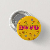 ‘Jesus Saves’ Inspirerend quote Bloemgeel Ronde Button 3,2 Cm (Voorkant /achterkant)