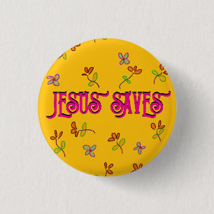 ‘Jesus Saves’ Inspirerend quote Bloemgeel Ronde Button 3,2 Cm
