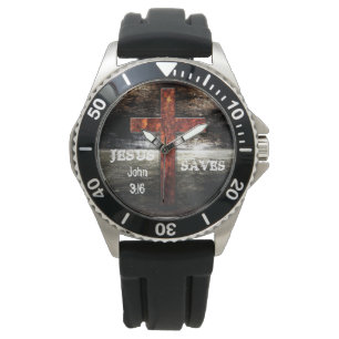 Jesus Saves Mannen Stainless Steel Horloge