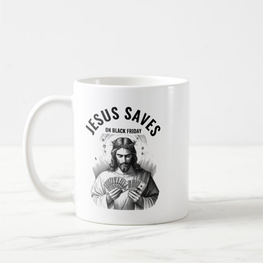 Jesus Saves on Black Friday - Funny Jesus Meme Koffiemok (Links)