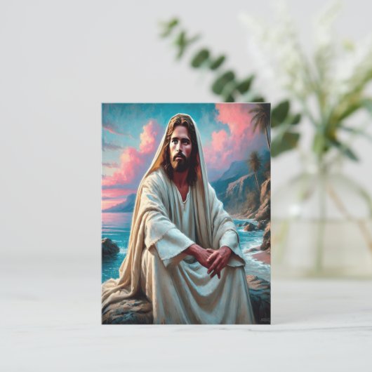 Jesus Savior beroemd gemaakt door Shore in Quiet R Briefkaart (Staand voorkant)