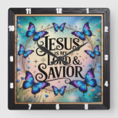 Jesus Savior Floral Butterfly Vierkante Klok (Voorkant)