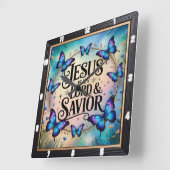 Jesus Savior Floral Butterfly Vierkante Klok (Hoek)