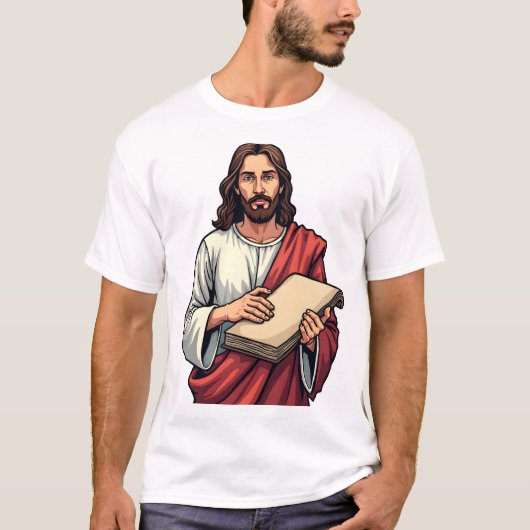 Jesus Scroll Schriftuur Vintage Gravure T-shirt 2 (Voorkant)