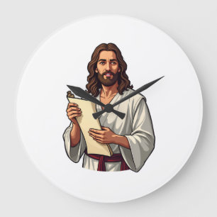 Jesus Scroll Schriftuur Vintage Gravure T-shirt 2 Grote Klok