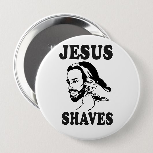 JESUS SHAVES RONDE BUTTON 4,0 CM (Voorkant /achterkant)
