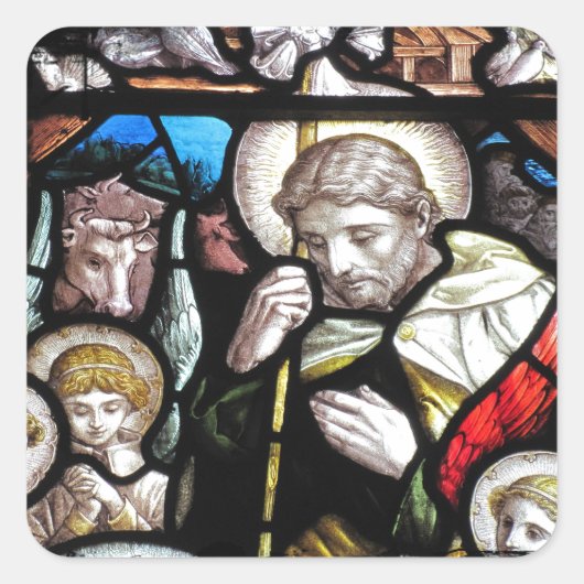 Jesus Shepherd Glas in lood Kunst Vierkante Sticker (Voorkant)
