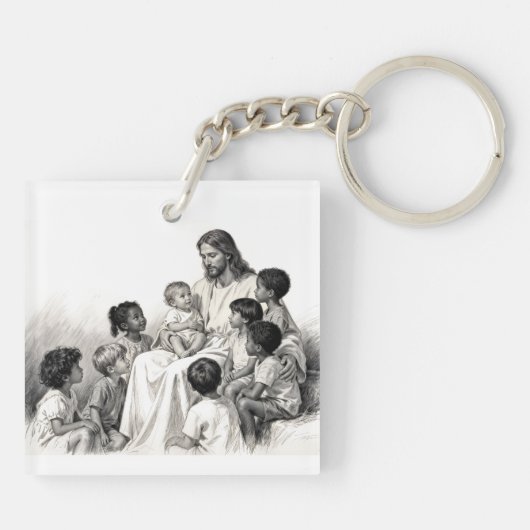 Jesus Sitting with Children Sleutelhanger (Achterkant)