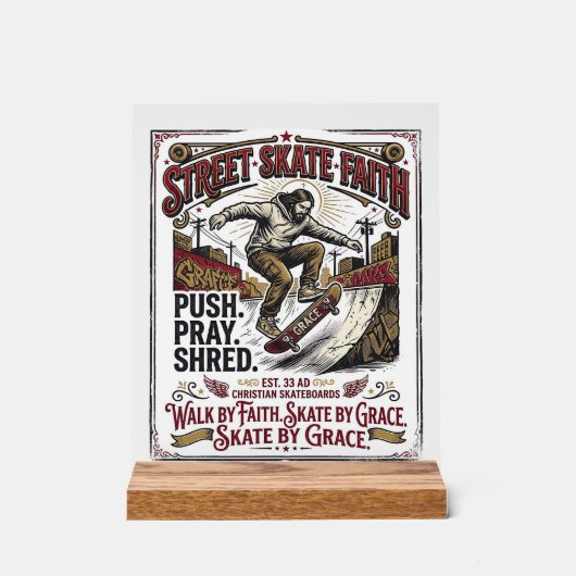 Jesus Skate Longboard T-shirt Christelijk Acryl Bord (Voorkant)