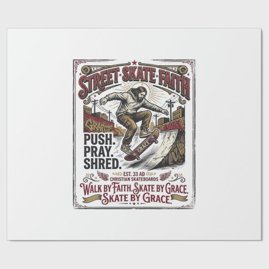 Jesus Skate Longboard T-shirt Christelijk Cadeaupapier (Vlak)