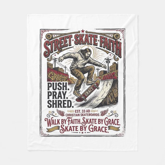 Jesus Skate Longboard T-shirt Christelijk Fleece Deken (Voorkant)