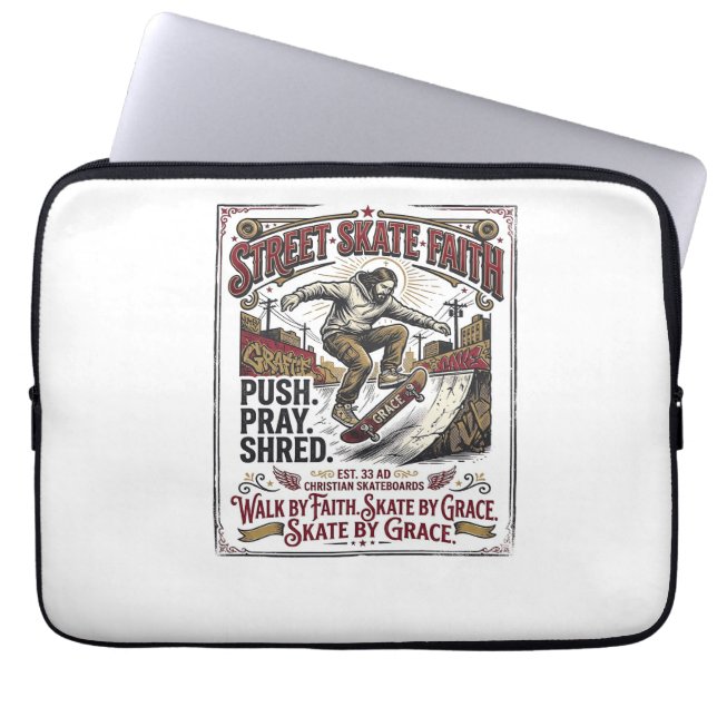 Jesus Skate Longboard T-shirt Christelijk Laptop Sleeve (Voorkant)
