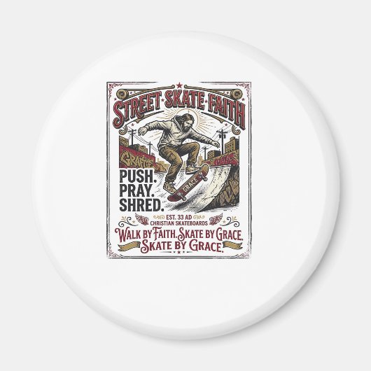 Jesus Skate Longboard T-shirt Christelijk Magneet (Voorkant)