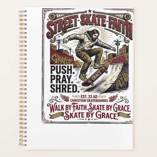 Jesus Skate Longboard T-shirt Christelijk Planner (Voorkant)