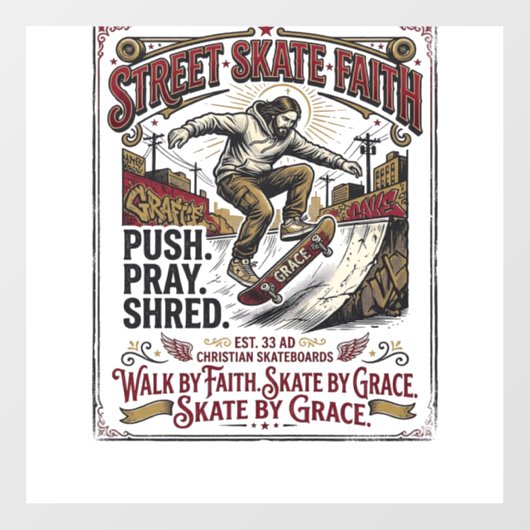 Jesus Skate Longboard T-shirt Christelijk Raamsticker (Vel)