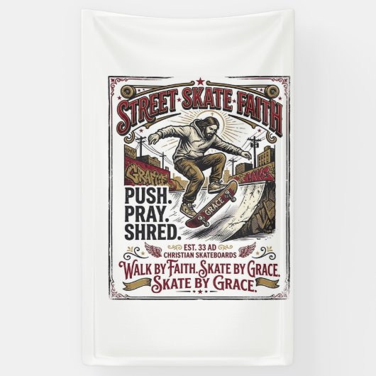 Jesus Skate Longboard T-shirt Christelijk Spandoek (Verticaal)