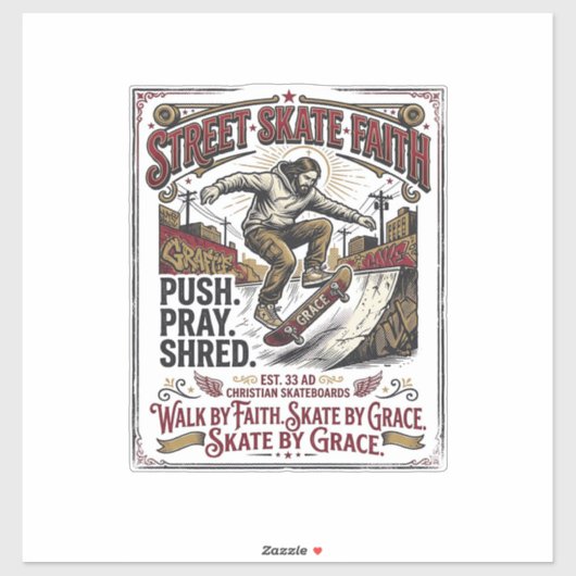 Jesus Skate Longboard T-shirt Christelijk Sticker (Vel)