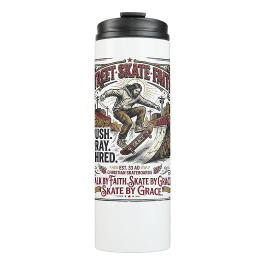 Jesus Skate Longboard T-shirt Christelijk Thermosbeker (Voorkant)