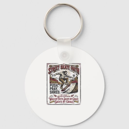 Jesus Skate Longboard T-shirt Christen Sleutelhanger (Voorkant)
