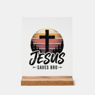 Jesus Slaat Bro Vintage Kruik Kruis Shirt Desi Acryl Bord