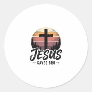 Jesus Slaat Bro Vintage Kruik Kruis Shirt Desi Ronde Sticker