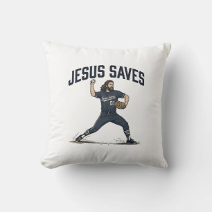 Jesus Slaat Honkbal Pitcher Vintage Gravure T-Shir Kussen