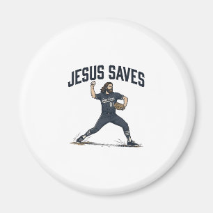 Jesus Slaat Honkbal Pitcher Vintage Gravure T-Shir Magneet