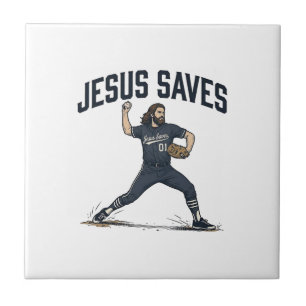 Jesus Slaat Honkbal Pitcher Vintage Gravure T-Shir Tegeltje