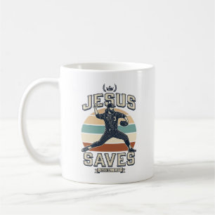 Jesus Slaat Honkbal Vintage Christelijke Vector On Koffiemok