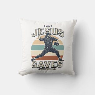 Jesus Slaat Honkbal Vintage Christelijke Vector On Kussen
