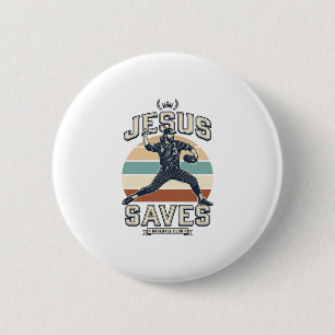 Jesus Slaat Honkbal Vintage Christelijke Vector On Ronde Button 5,7 Cm