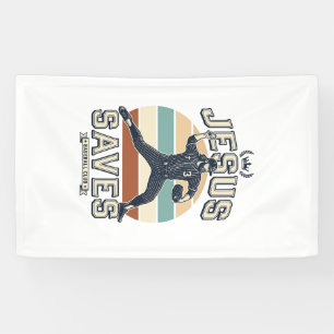 Jesus Slaat Honkbal Vintage Christelijke Vector On Spandoek