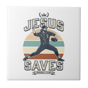 Jesus Slaat Honkbal Vintage Christelijke Vector On Tegeltje