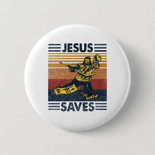Jesus Slaat IJshockey Keeper Sport Religieus Chri Ronde Button 5,7 Cm