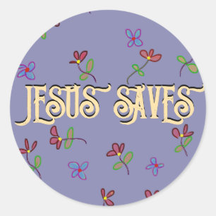 ‘Jesus Slaat Op’ Citaat met Bloemen Paars Ronde Sticker