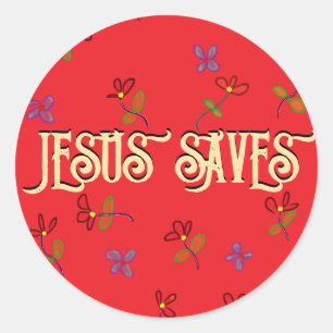 ‘Jesus Slaat Op’ Citaat met Bloemen Rood  Ronde Sticker