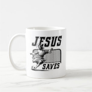 Jesus Slaat Op en Scoort - Grappige Jezus Voetbal  Koffiemok