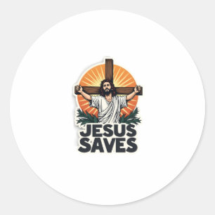 Jesus Slaat Oude Graveergeloof T-shirt (1) Ronde Sticker