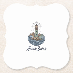 Jesus Slaat Oude Vuurtoren Christelijk T-shirt_1 Kartonnen Onderzetters
