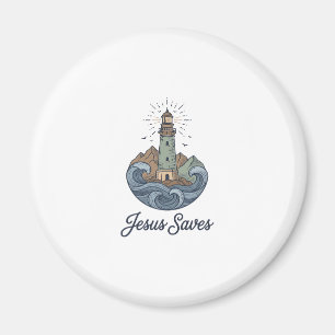 Jesus Slaat Oude Vuurtoren Christelijk T-shirt_1 Magneet