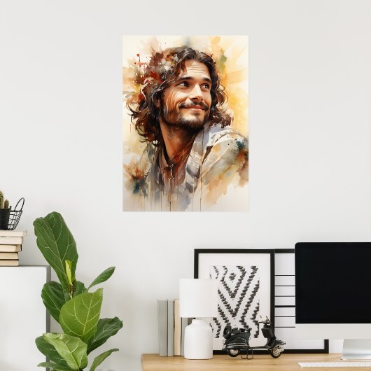 Jesus Smiling Art Poster (Thuiskantoor)