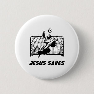 Jesus Spaart Jezus Gered Voetbal Doelpunt Doelman  Ronde Button 5,7 Cm