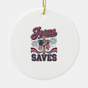 Jesus Spaart Patriottische Christelijke Vintage T- Keramisch Ornament