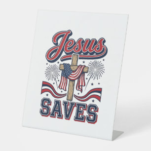 Jesus Spaart Patriottische Christelijke Vintage T- Reclamebord Met Voetstuk