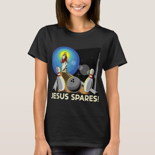 Jesus Spares Funny Christelijke Bowling Pun T-shirt (Voorkant)