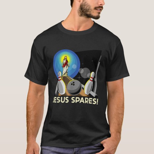 Jesus Spares Funny Christelijke Bowling Pun T-shirt (Voorkant)