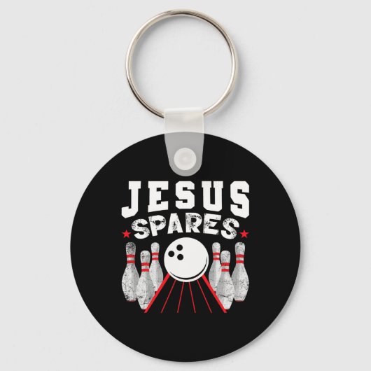 Jesus Spares Funny Christelijke Bowling Sleutelhanger (Voorkant)
