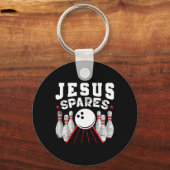 Jesus Spares Funny Christelijke Bowling Sleutelhanger (Voorkant)