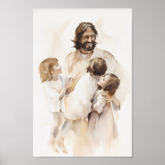 Jesus Spelen met kinderen Waterverf Art Print (Voorkant)
